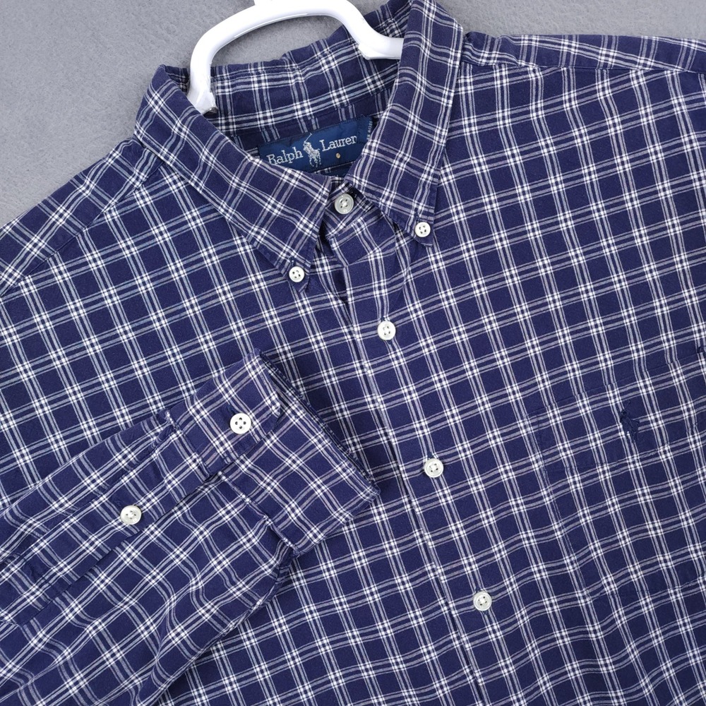 Ralph Lauren McMeel Shirt Mens XL Navy Blue Plaid Cotton Button Down Long Sleeve